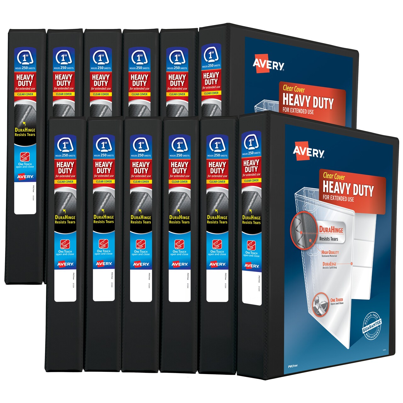 Avery Heavy-Duty View Binder, 1" One-Touch EZD Rings, 275-Sheet Capacity, DuraHinge, Black (79699) - 12 Pack